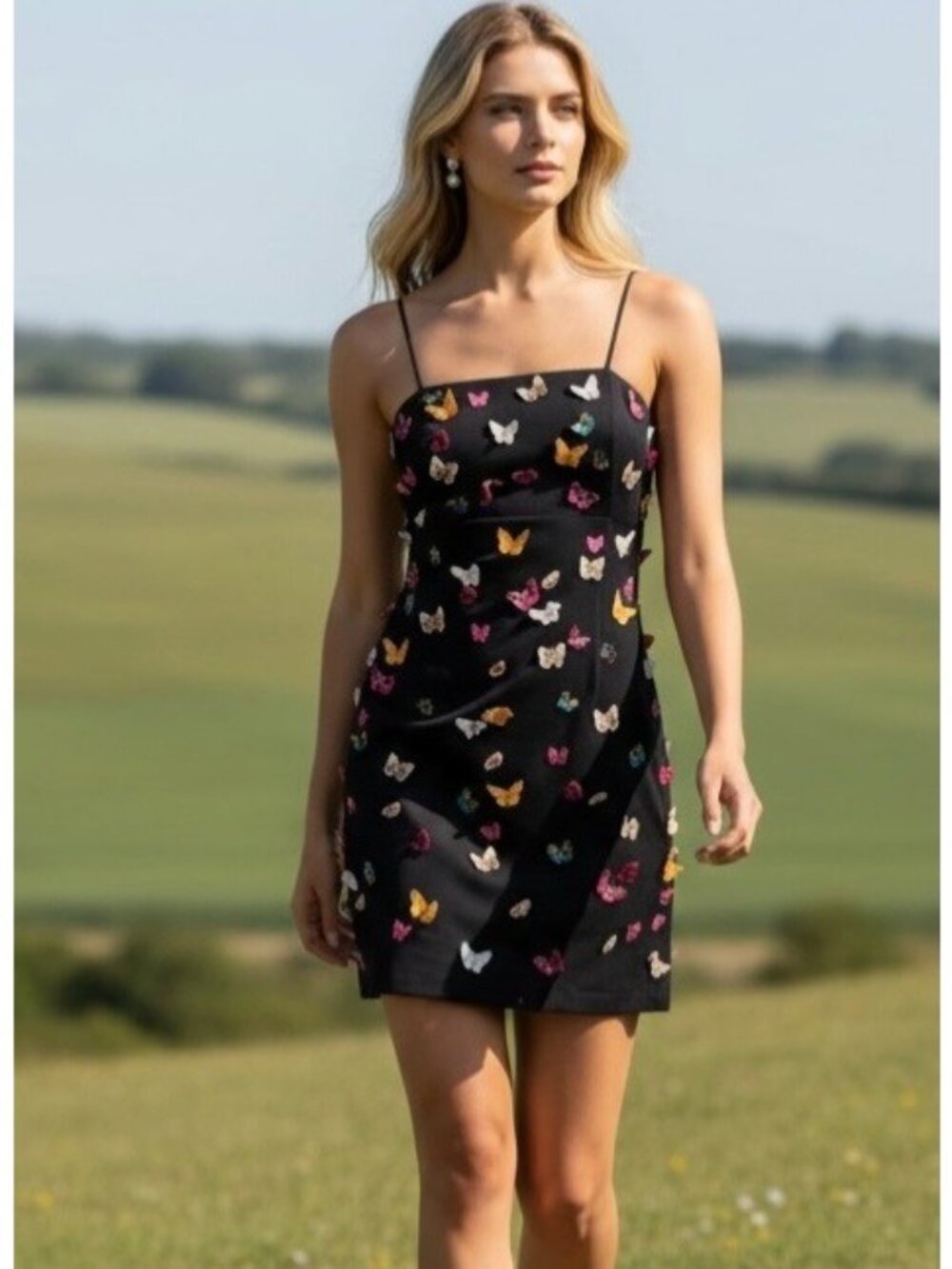 Anthropologie Maeve Butterfly Brynne 3D Spaghetti Strap Dress 2P Black Mini - Picture 16 of 16